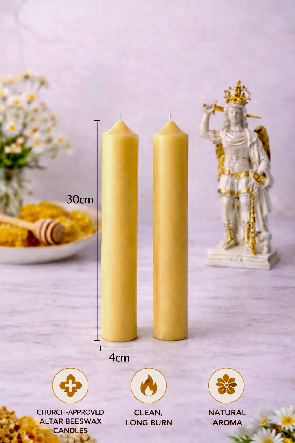 4 x 30cm Beeswax Catholic Church Altar Candle Singapore 30 hours burn