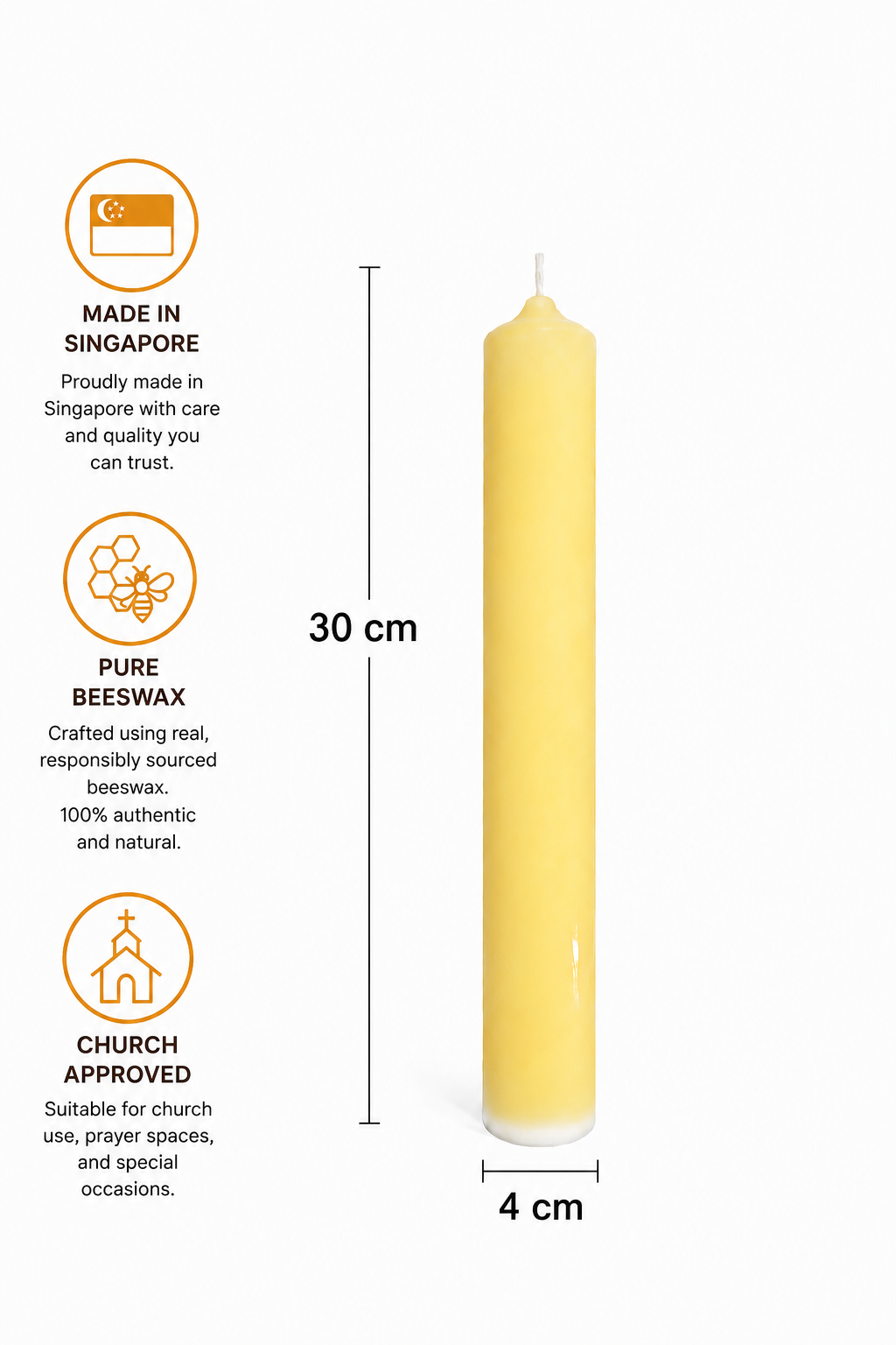 4cm Beeswax Church Pillar Candle