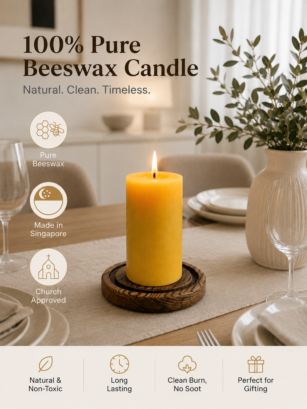 7 x 10cm Beeswax Pillar Candle