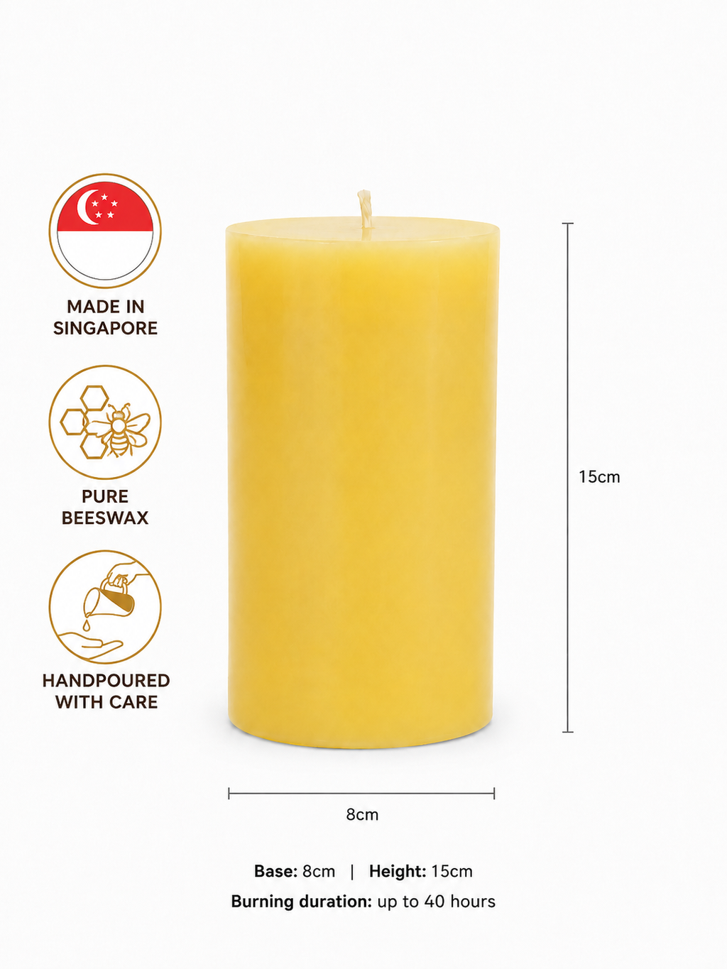 8 x 15cm Home Pascal Pure Beeswax Candle
