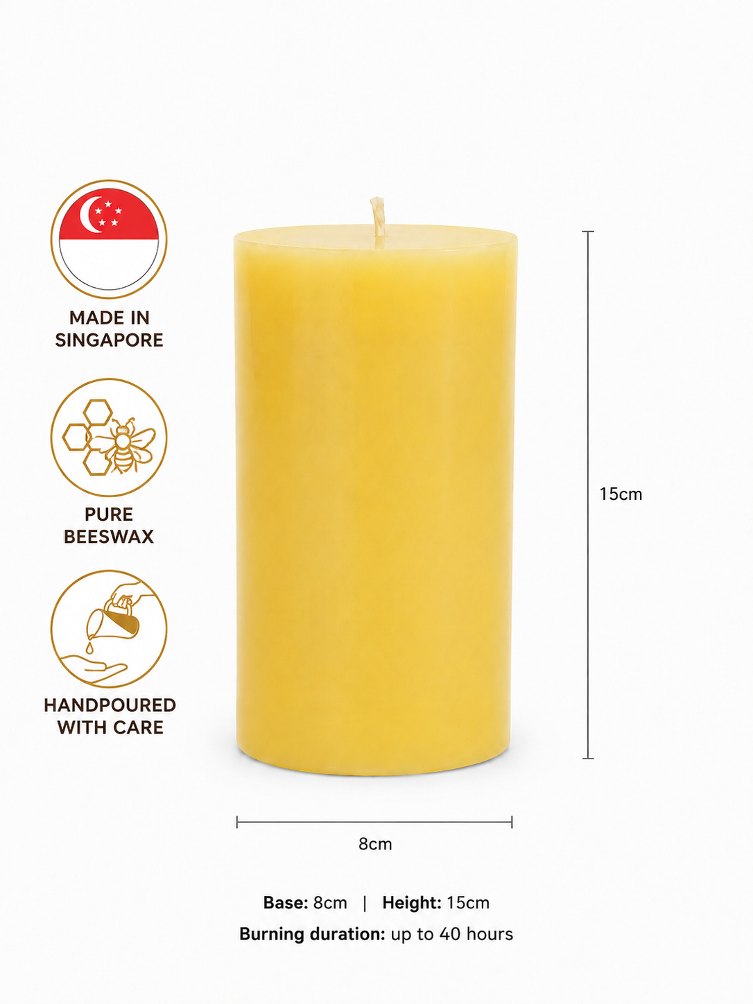8 x 15cm Home Pascal Pure Beeswax Candle