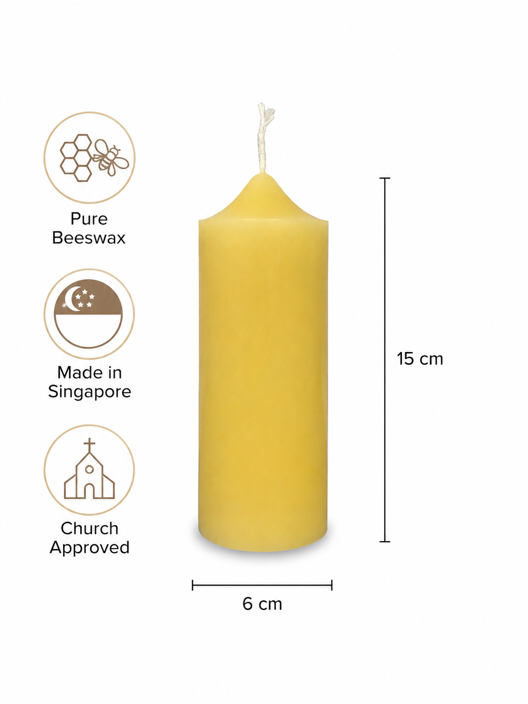 6cm x 15cm Beeswax Pillar Candle
