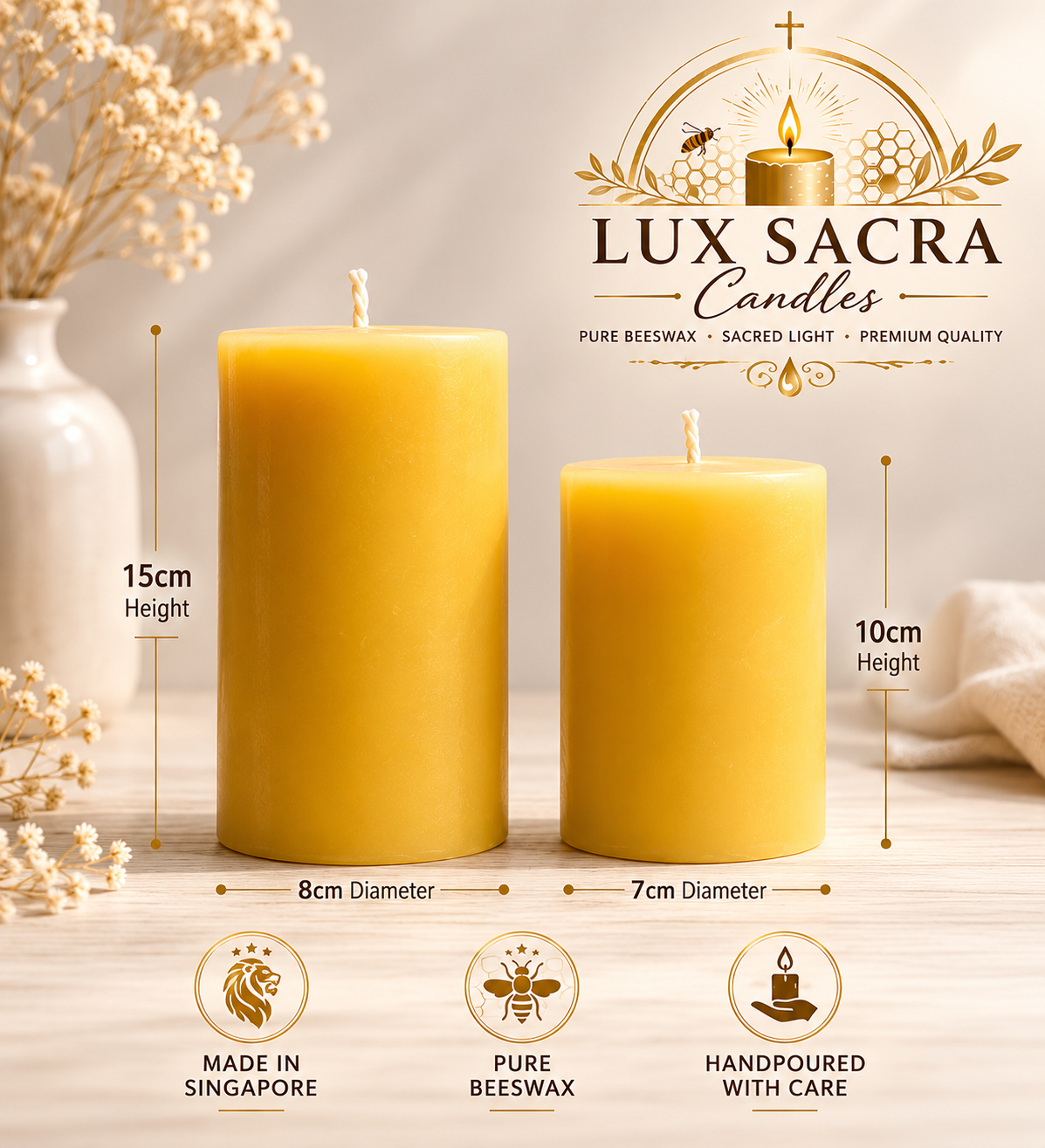 8 x 15cm Home Pascal Pure Beeswax Candle