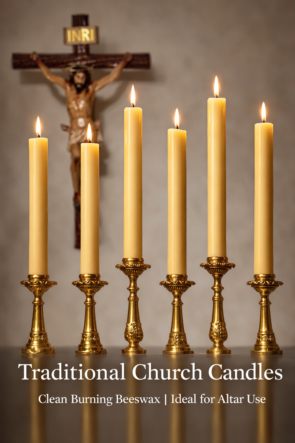 Traditional catholic church beeswax altar candles with a crucifix Singapore