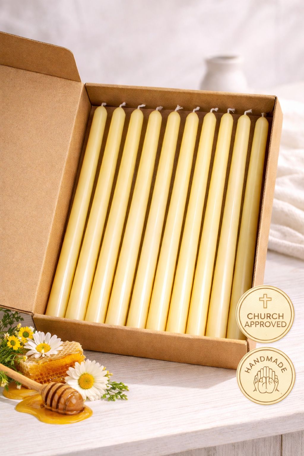 Lux Sacra SG 2.2cm x 36cm Taper  Traditional Beeswax Catholic Church Candles in a box 