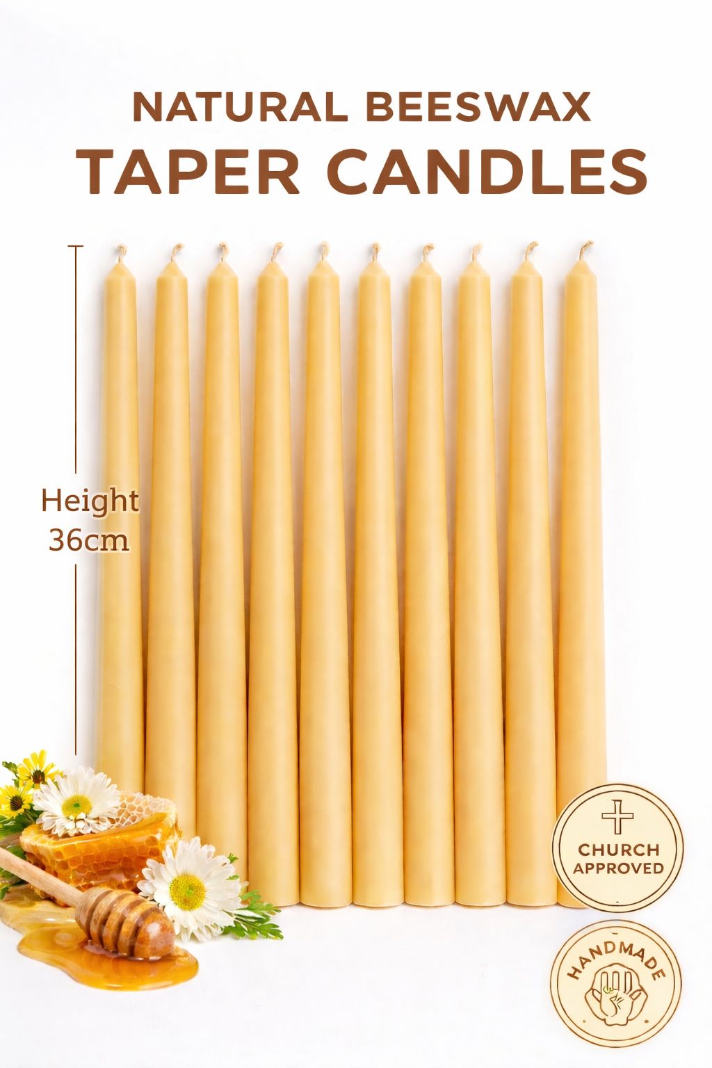 Lux Sacra Singapore 2.2cm x 36cm Traditional Taper Beeswax Catholic Church Candles 
