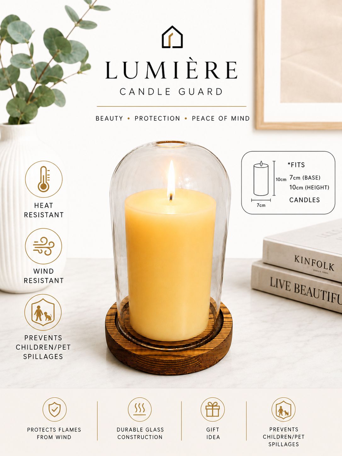 Candle Holder with Wind Shield for Pillar Candles